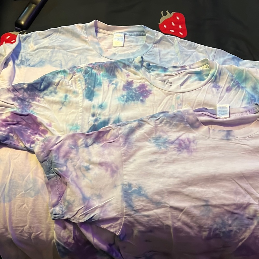 Home done tie dye shirts. (This is a set)